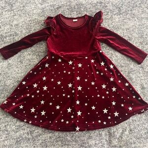 Cute Toddler Girl Red Burgundy Velvet Silver Star Dress 4T